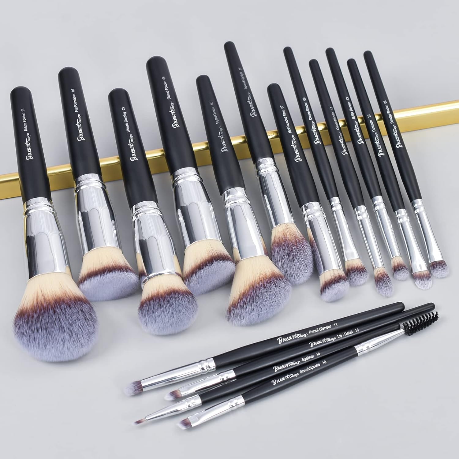 Bueart Design 19Pcs ULTRA SOFT Black labeled Makeup Brushes set Contains large powder Flat Foundation Blending Blush Face contour Concealers Brush (16Pcs Matte Black S) - Image 7