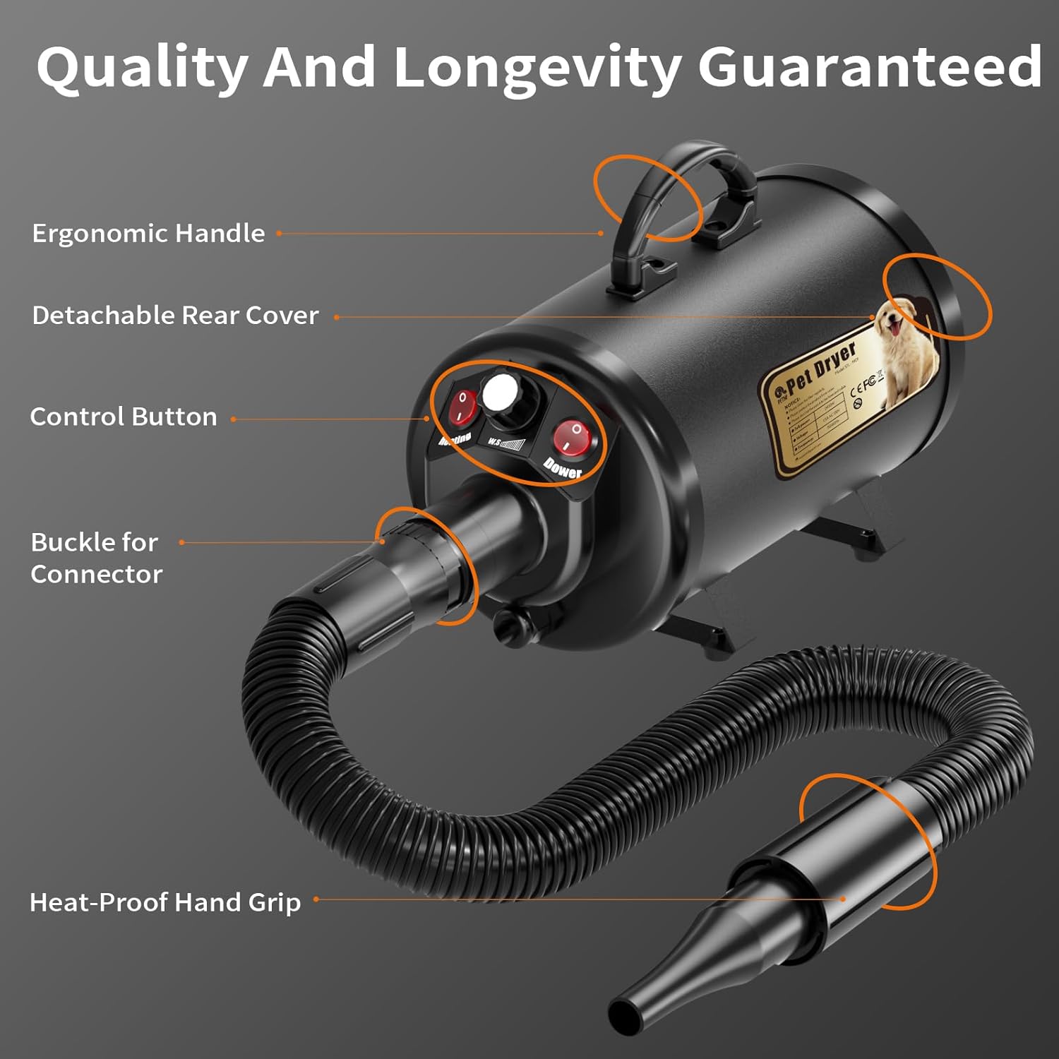 PETNF High Velocity Dog Dryer for Grooming Large Dogs, 3.2HP, Adjustable Speed and Temperature - Image 7