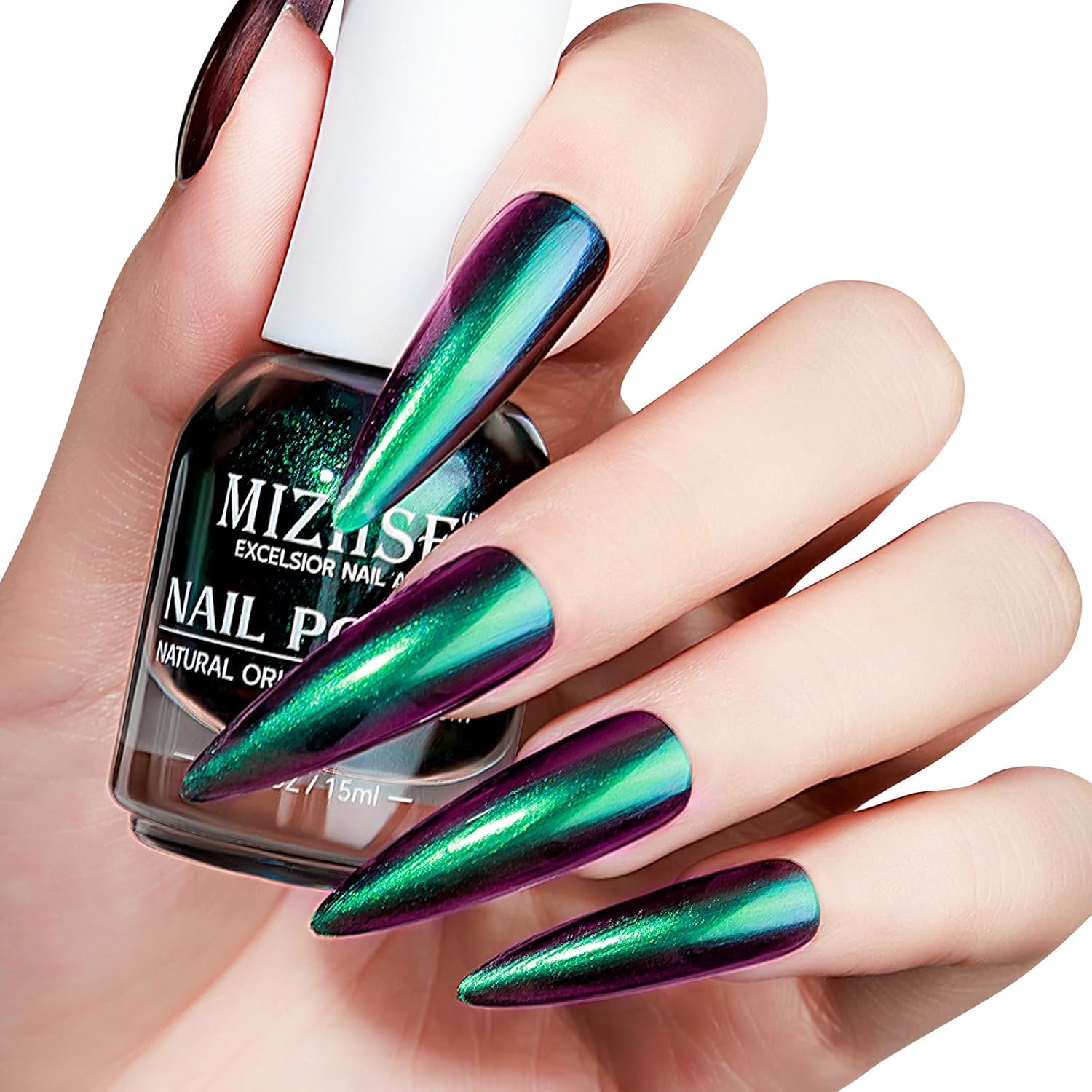 MIZHSE Chameleon Nail Polish, Green to Purple Color Shifting Nail Polish Air Dry Fast, 15ml/0.5 fl oz High Glossy Shiny Nail Pigment Nail Art Salon Manicure Home