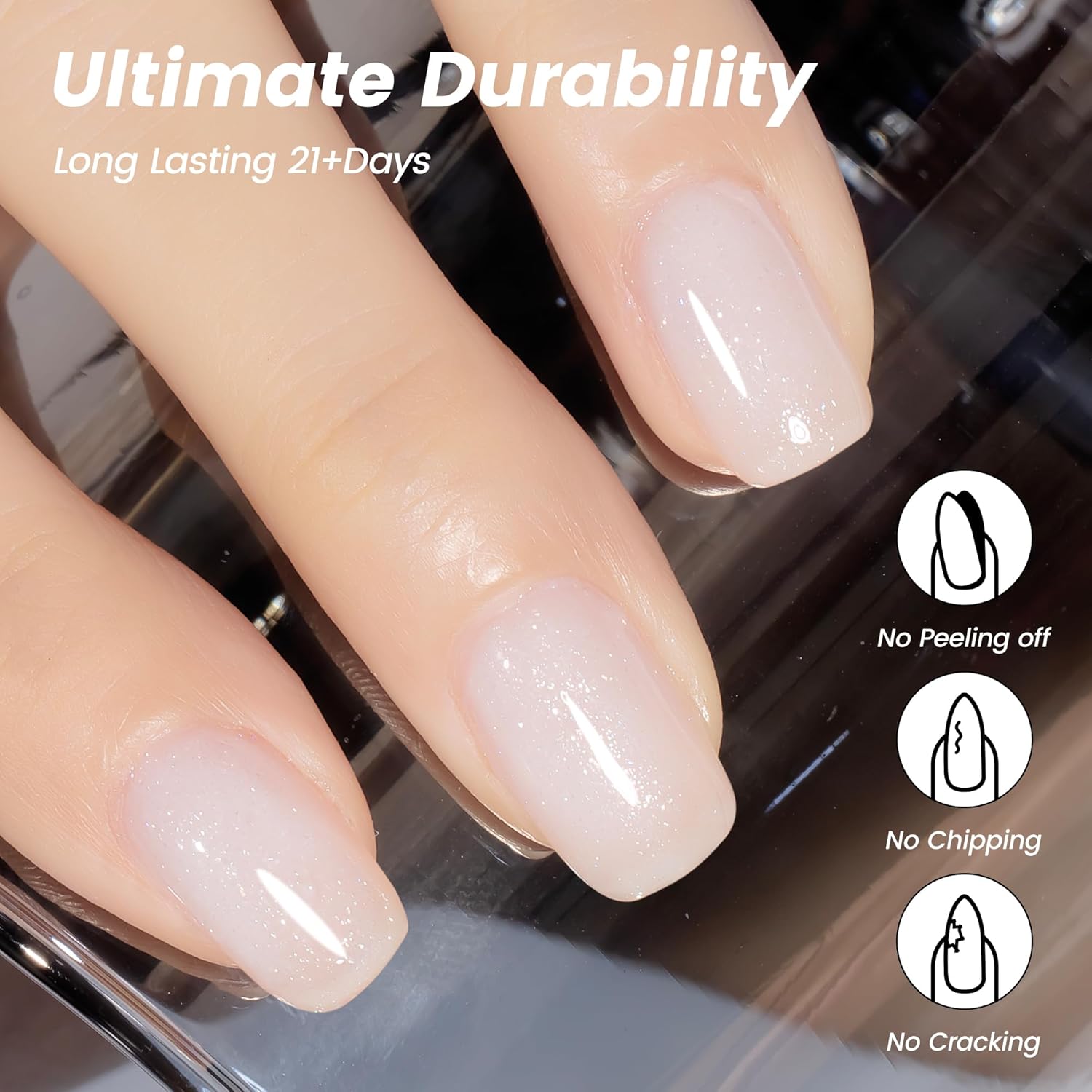 YTD Likomey Nude Glitter Gel Nail Polish,15ml Milky White Pearly Shimmer Jelly Translucent Neutral Holographic Iridescent Sparkly Salon Home DIY UV Manicure Nail Art Varnish,SF346 - Image 2