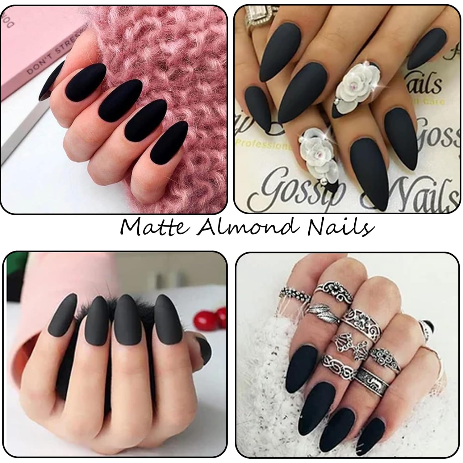 240pcs Almond Press on Nails, Matte Black Fake Nails Medium Acrylic Nails Press Ons False Glue on Nails Kit with 5 Sheets Adhesive Tabs for Women Girls - Image 7