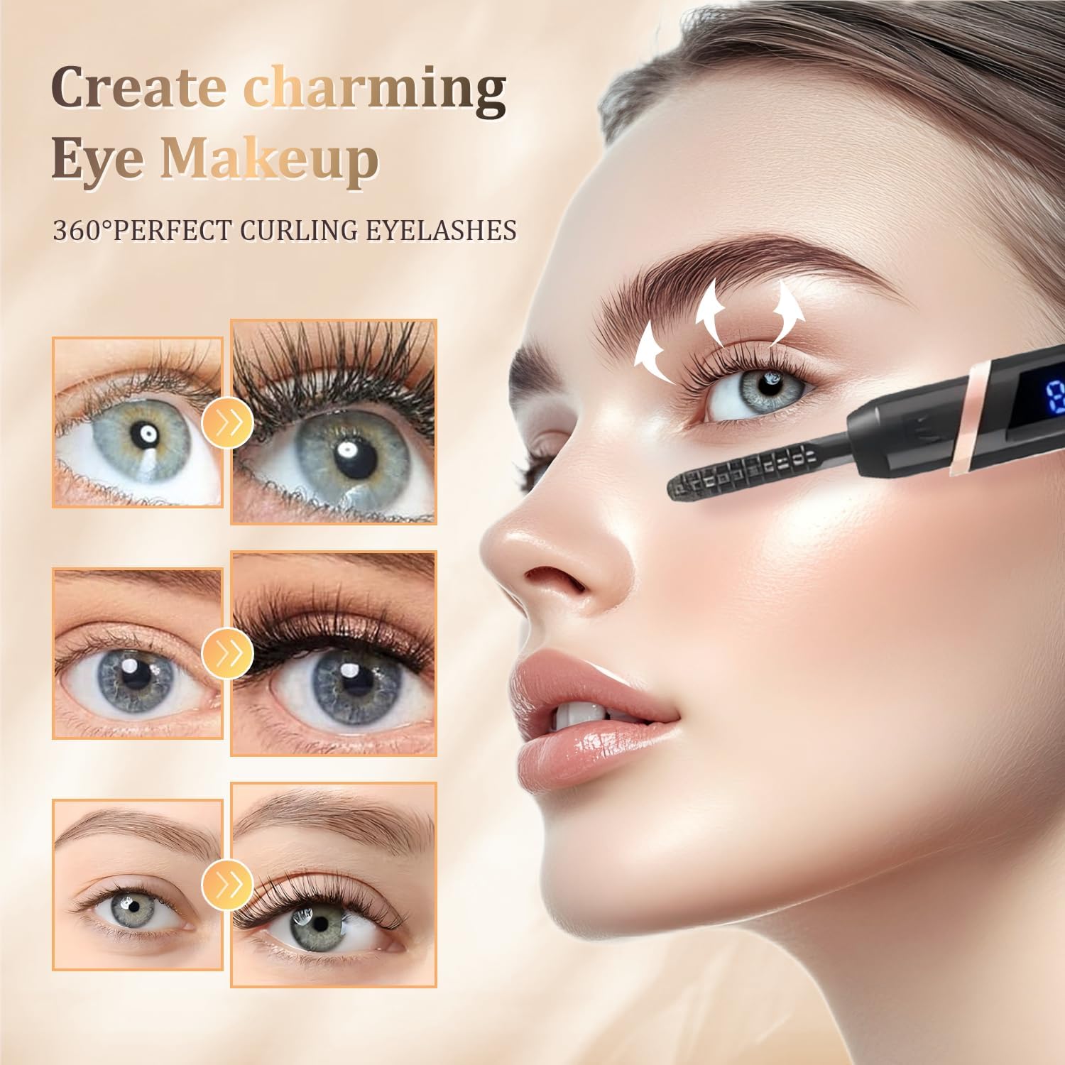 Rechargeable Heated Eyelash Curler Black 4 Heat Settings LED Display with Brush - Image 4