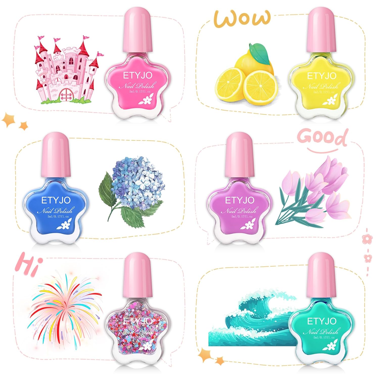 Kids Nail Polish Set - Non-Toxic, Quick Dry Peel Off Nail Polish, 6 Rainbow Colors for Girls Age 3+ - Image 2