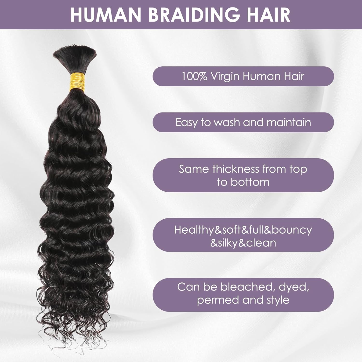 Human Braiding Hair 16inch Deep Water Wave Bulk Human Hair for Braiding 100g 2Bundle/Pack No Weft Human Hair Bundles for Boho Braids Brazilian Wet and Wavy Human Hair Extension Braiding Hair - Image 2