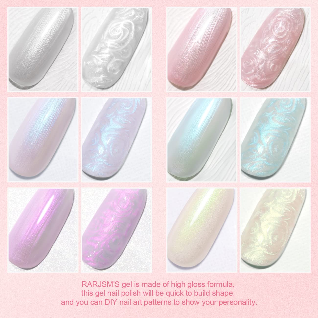 RARJSM Pearl Gel Nail Polish Set 6 Colors Pearlescent Shell Glitter White Gold Pink Green Purple Shimmer Mermaid Nail Gel Polish Soak Off Curing Requires Swirl Thread Effect DIY Manicure Use - Image 5