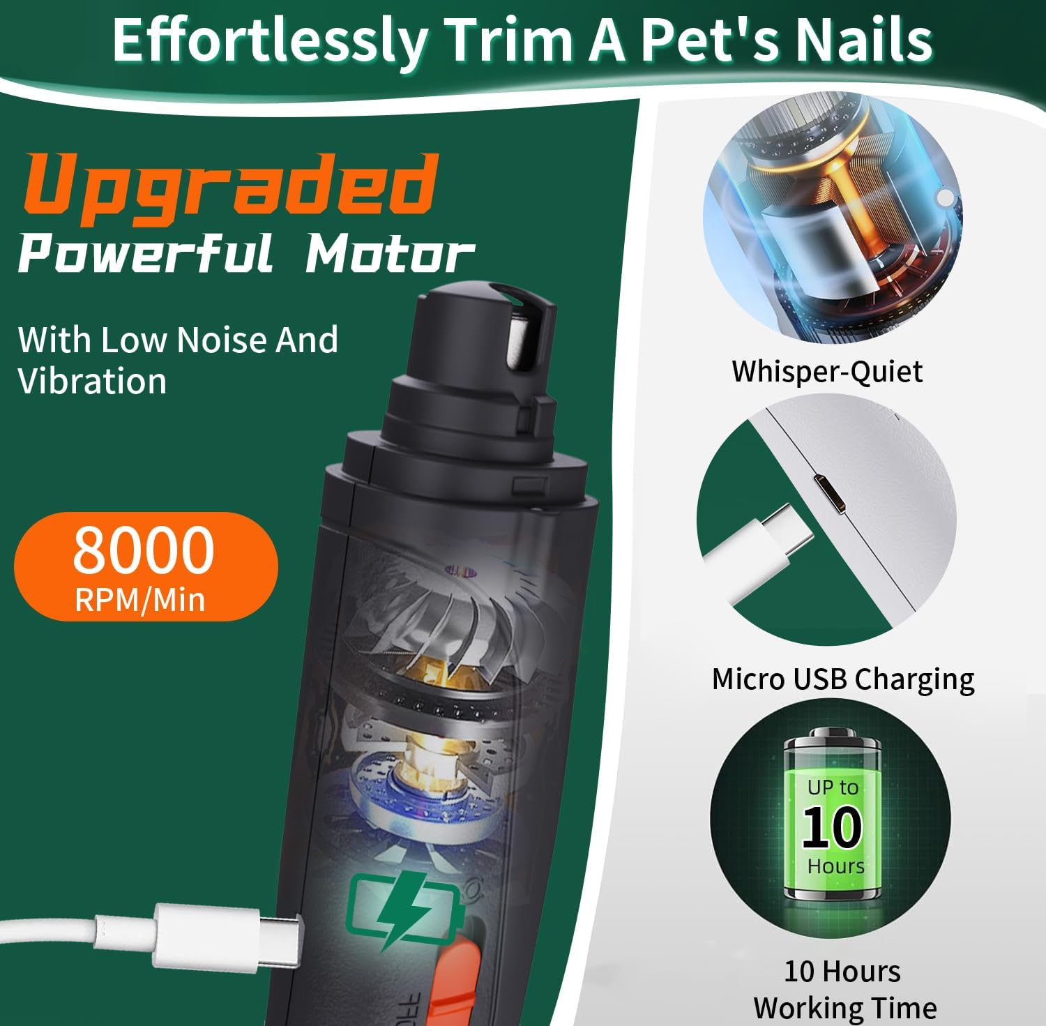 2-in-1 Dog Nail Grinder & Dog Nail Clippers Trimmers for Large Medium Small Dogs Cats Pets Claw Trimmer Quick Sensor and Safety Guard USB Rechargeable with 2 LED Lights Dogs Nail Trimmer - Image 6