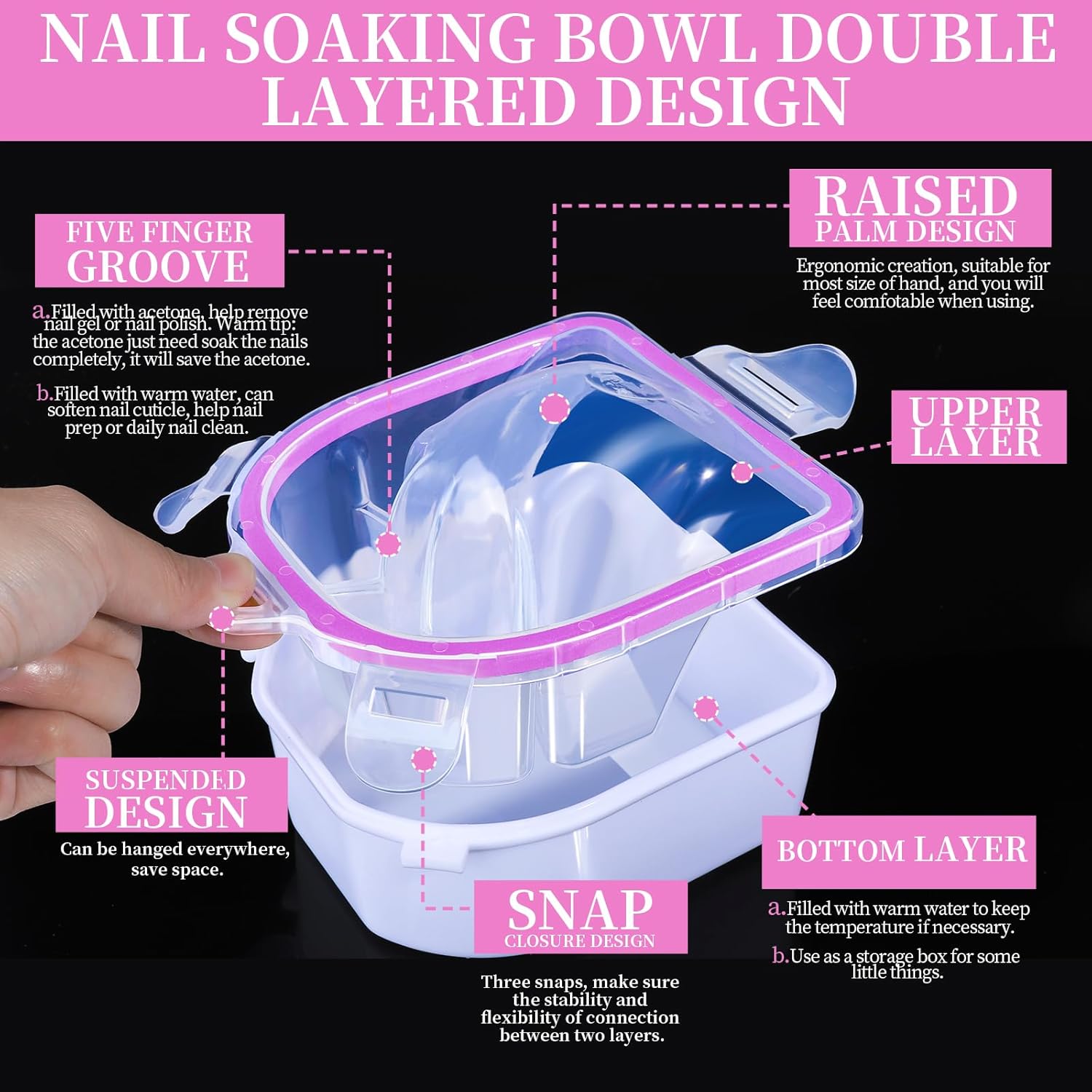FANDAMEI Gel Nail Polish Remover Kit, Soaking Bowl for Acrylic Nails, Dip Powder Remover Tools, Manicure Bowls, Cuticle Kit - Image 2