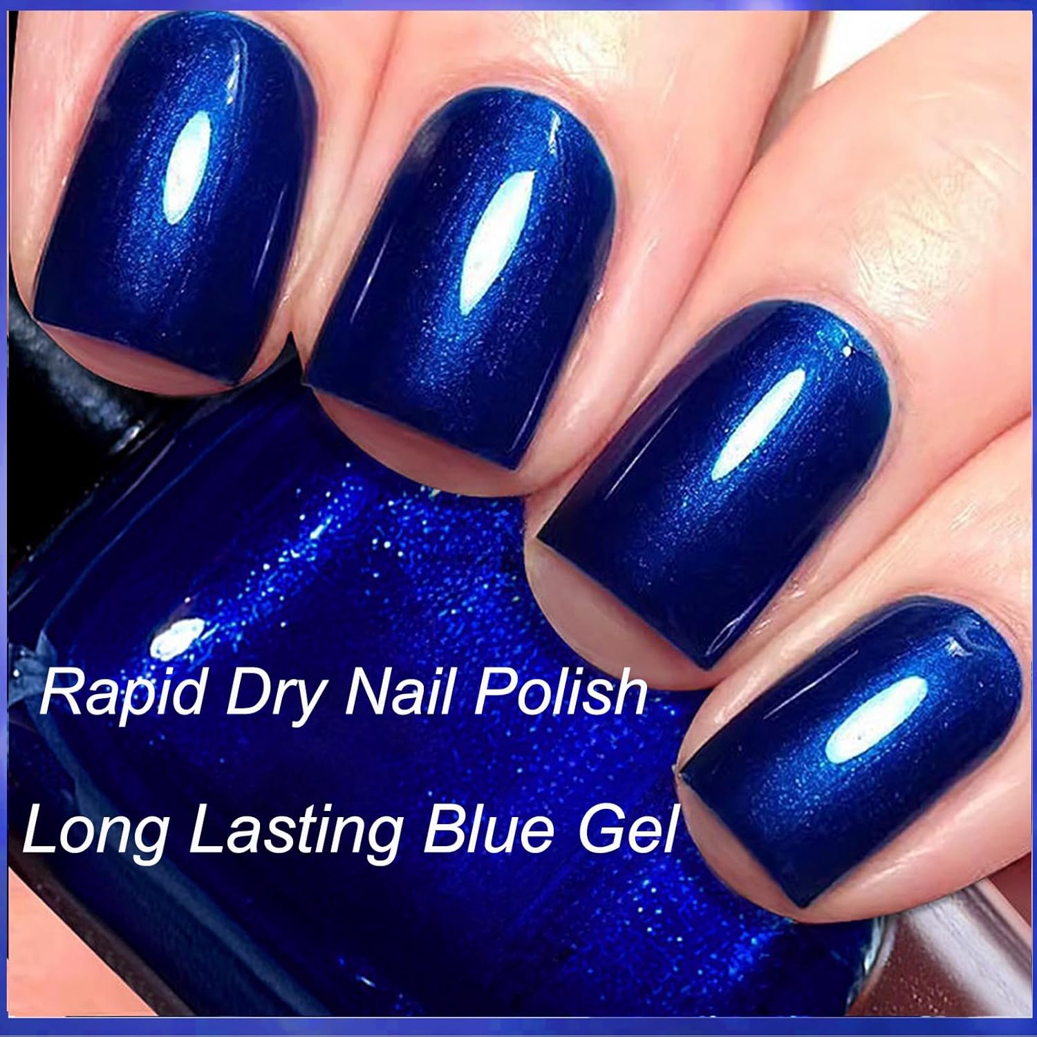 Blue Nail Polish Quick Dry, Long Lasting Royal Blue Nail Polish, Vegan Navy Nail Polish, Pearl Blue Nail Polish without UV Light Needed, Metallic Blue Nail Polish for Women Girls - Image 3