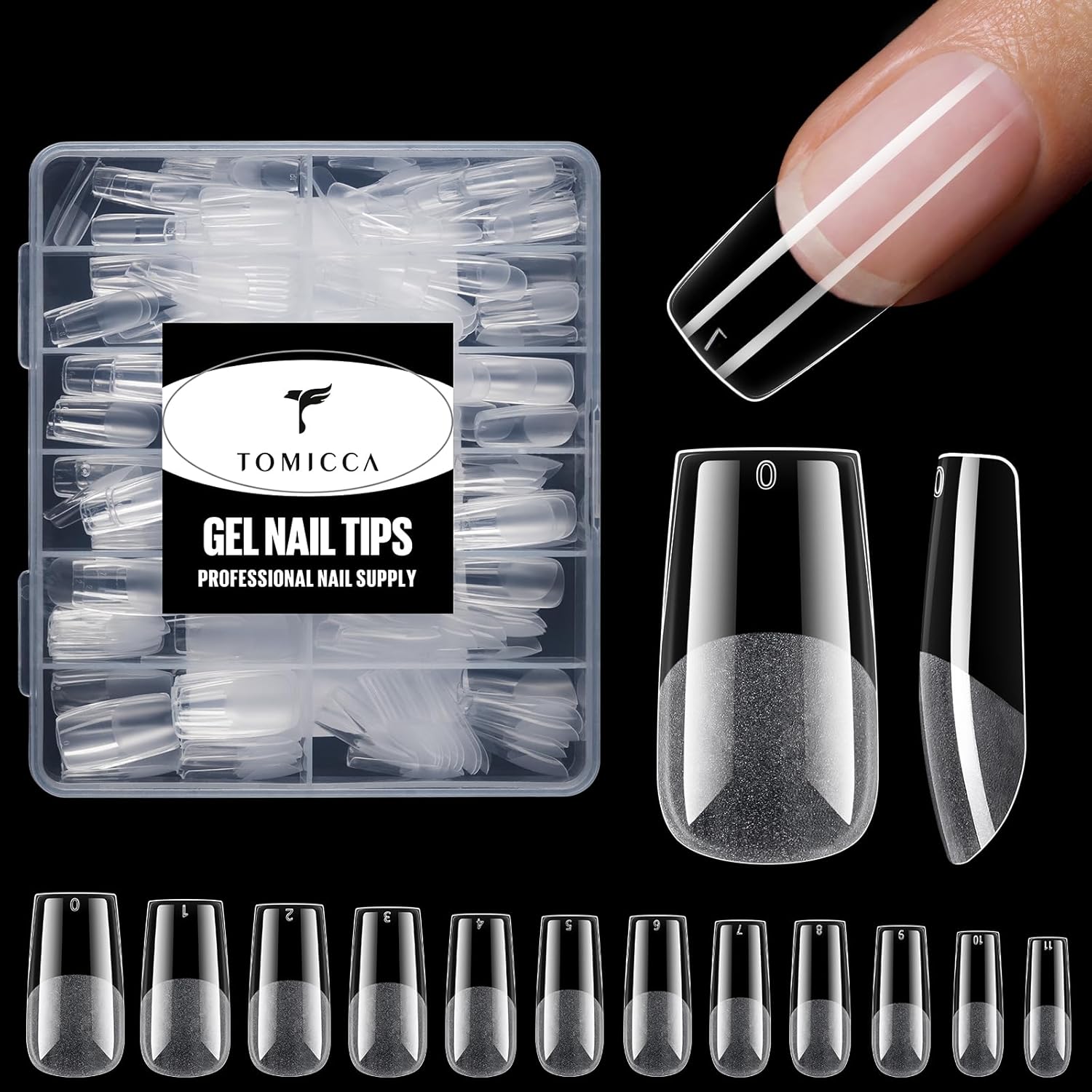 TOMICCA Clear Nail Tips Acrylic Nails 240Pcs Medium Square Acrylic Nail Kit Pre-shape Full Cover Clear Nails Gel Nail Tips for Extension Nail Home DIY, 12 Sizes - Image 8