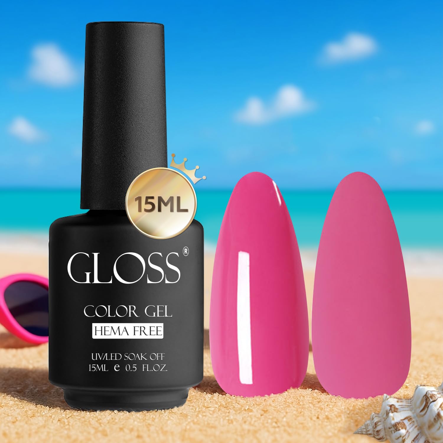GLOSS Gel Nail Polish | Strawberry Cocktail 15ml 1 pcs - HEMA Free Gel Polish, Pink Soak Off UV LED Gel Varnish, Professional Manicure Nail Art Design Gifts for Girls & Women