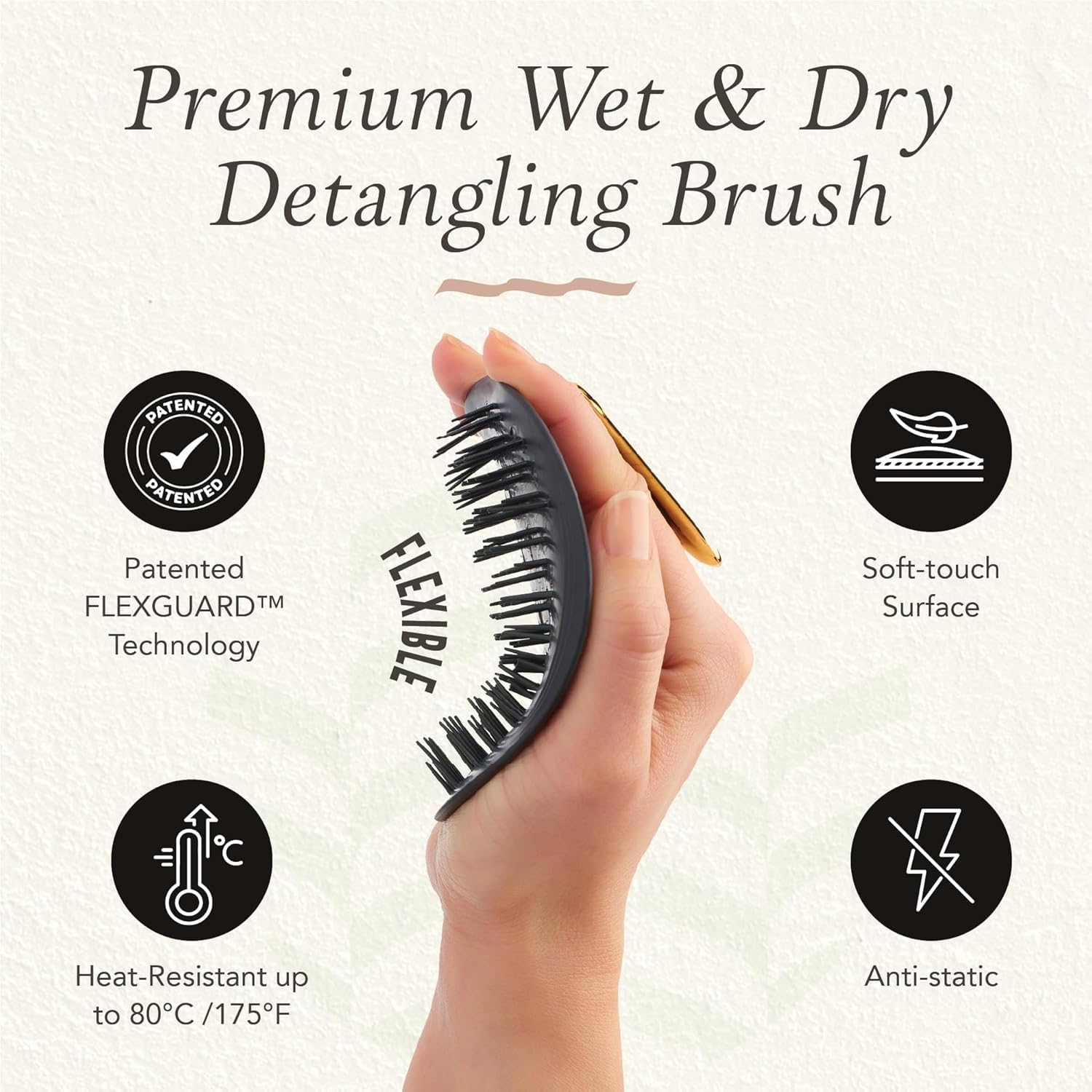 Manta Original Anti-Breakage Hairbrush – Gentle Detangling Brush for Wet & Dry Hair, Flexible Hairbrush for All Types, Healthy Hair Care for Women & Men, Black - Image 4