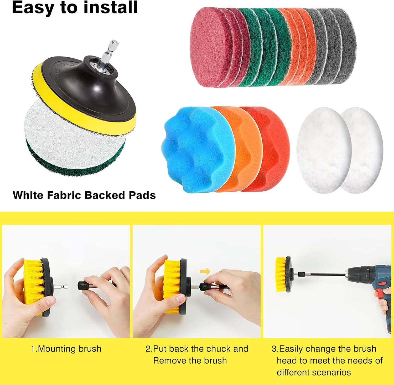 30 Piece Drill Brush Attachments Set, Scrub Pads & Sponge & Wire Brush for Drill, Power Scrubber Brush with Extend Long Attachment, Drill Scrubber Brush Kit for Bathroom, Floor, Car, Grout - Image 5