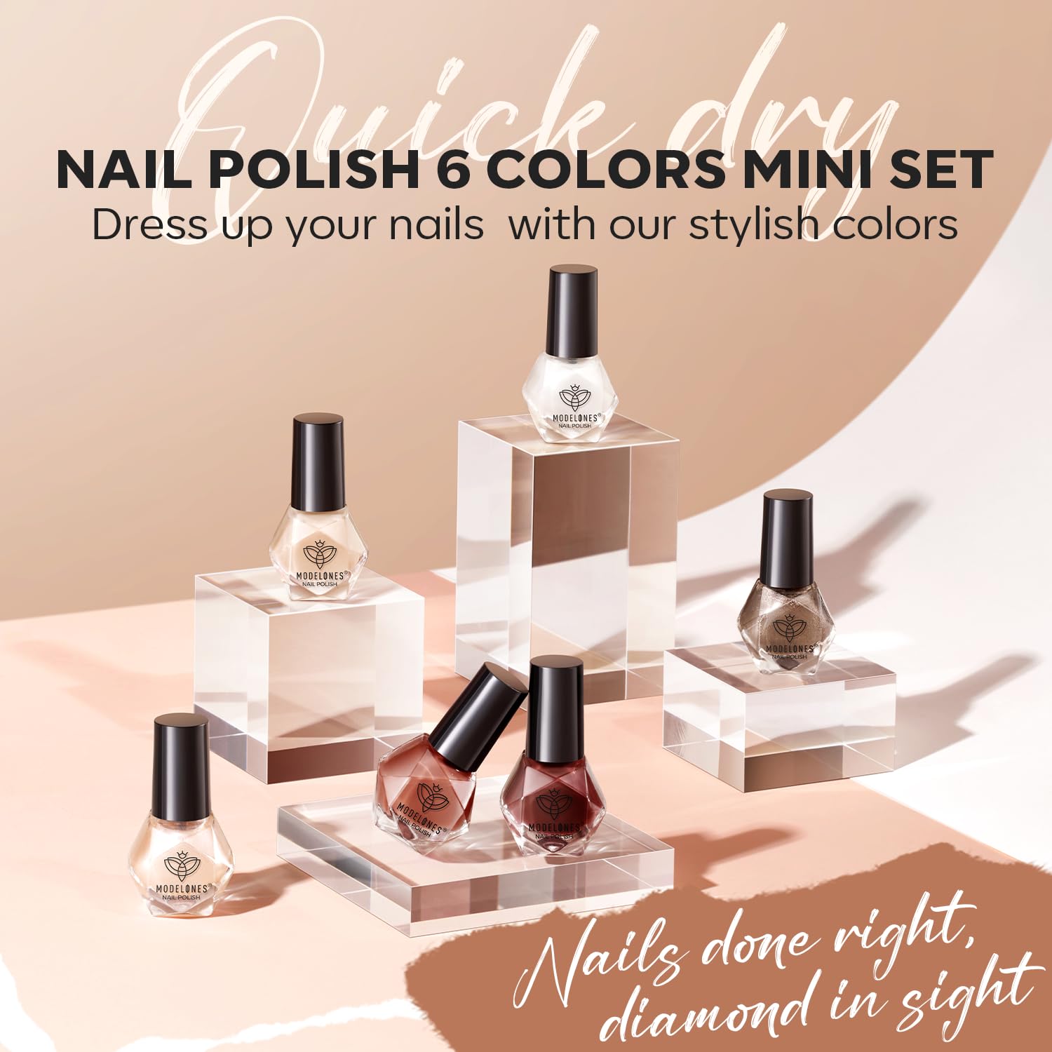 modelones Nail Polish 6 Colors Brown Nude Silver Glitter Nail Polish Set Skin Tone Spring Collection Quick Dry Mini Manicure DIY Nail Art Salon Home Gift For Women Girl - Image 8