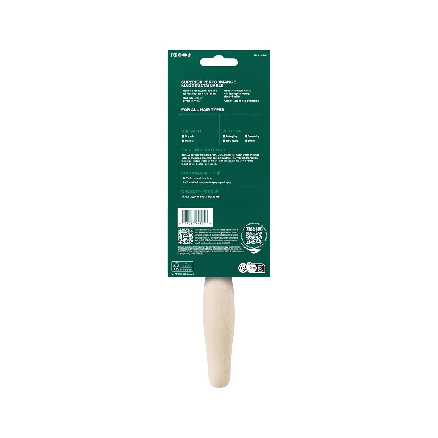 EcoTools Shine Activating Detangler Hairbrush, Brush For Wet Or Dry Hair, Gently Detangle & Style Hair, Heat Safe Paddle Brush, Flexible Bristles, Renewable Bamboo, Vegan & Cruelty-Free, 1 Count - Image 12
