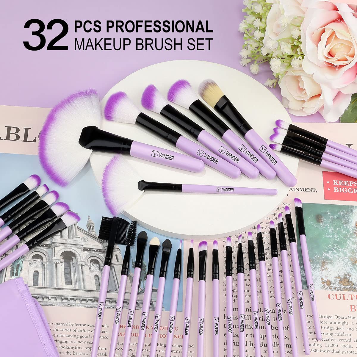 Make up Brushes, VANDER Professional 32pcs Makeup Brush Set, Makeup Brushes Set Foundation Blending Cosmetic Brush Set Kit,Purple - Image 3