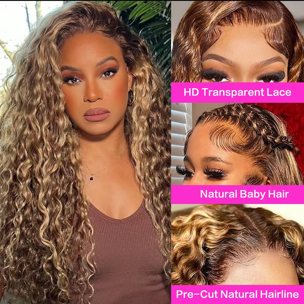 abbildung 30inch Highlight Ombre Lace Front Wig Human Hair 13x6 HD Honey Blonde 4/27 Deep Wave Lace Frontal Wigs Glueless Wigs Human Hair - Image 2