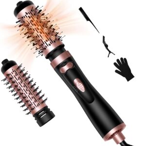 Hair Dryer Brush, 3-in-1 Rotating Round Hot Air Spin Brush Set with 2 Brushes (2" & 1.5"), Negative Ionic Blow Volumizer, 2 Detachable Auto-Rotating Curling Brush (Golden Black)