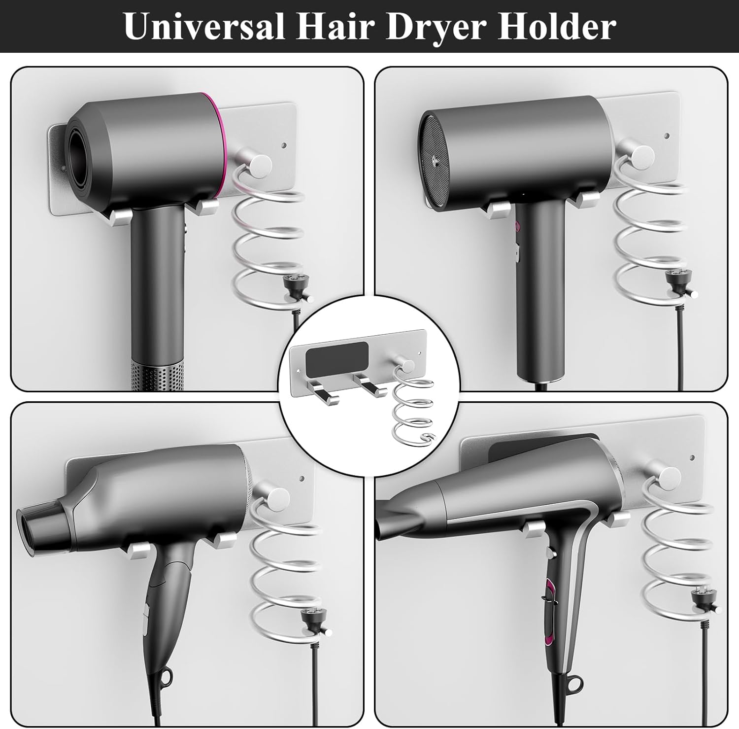 Tindbea Hair Dryer Holder + Curling Iron Holder,Blow Dryer Holder Wall Mount, Bathroom Hair Tool Organizer Rack for Universal Dryer Brushed Nickel - Image 5