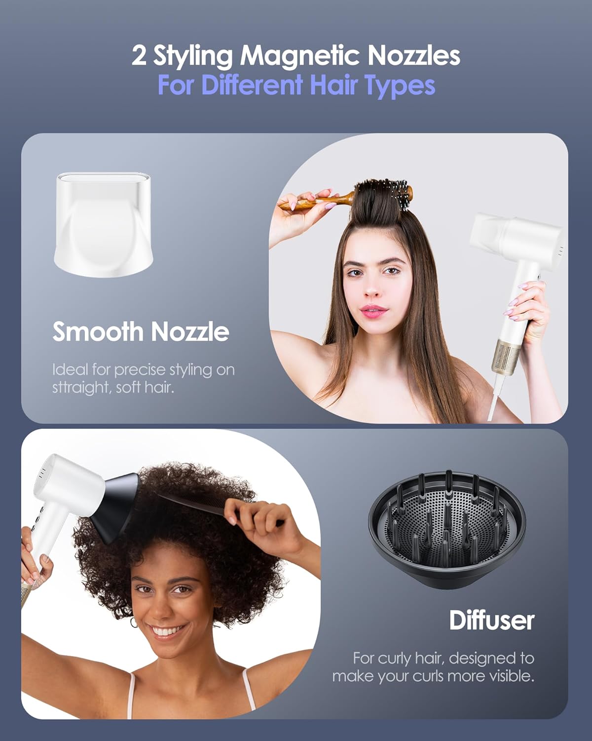 Hair Dryer -Bopcal Ionic Blow Dryer, 500 Million Ions Fast Drying, Low-Noise Hairdryer, 3 Speeds & 4 Temps with Travel Size for Professional Styling at Home/Salon - Image 8