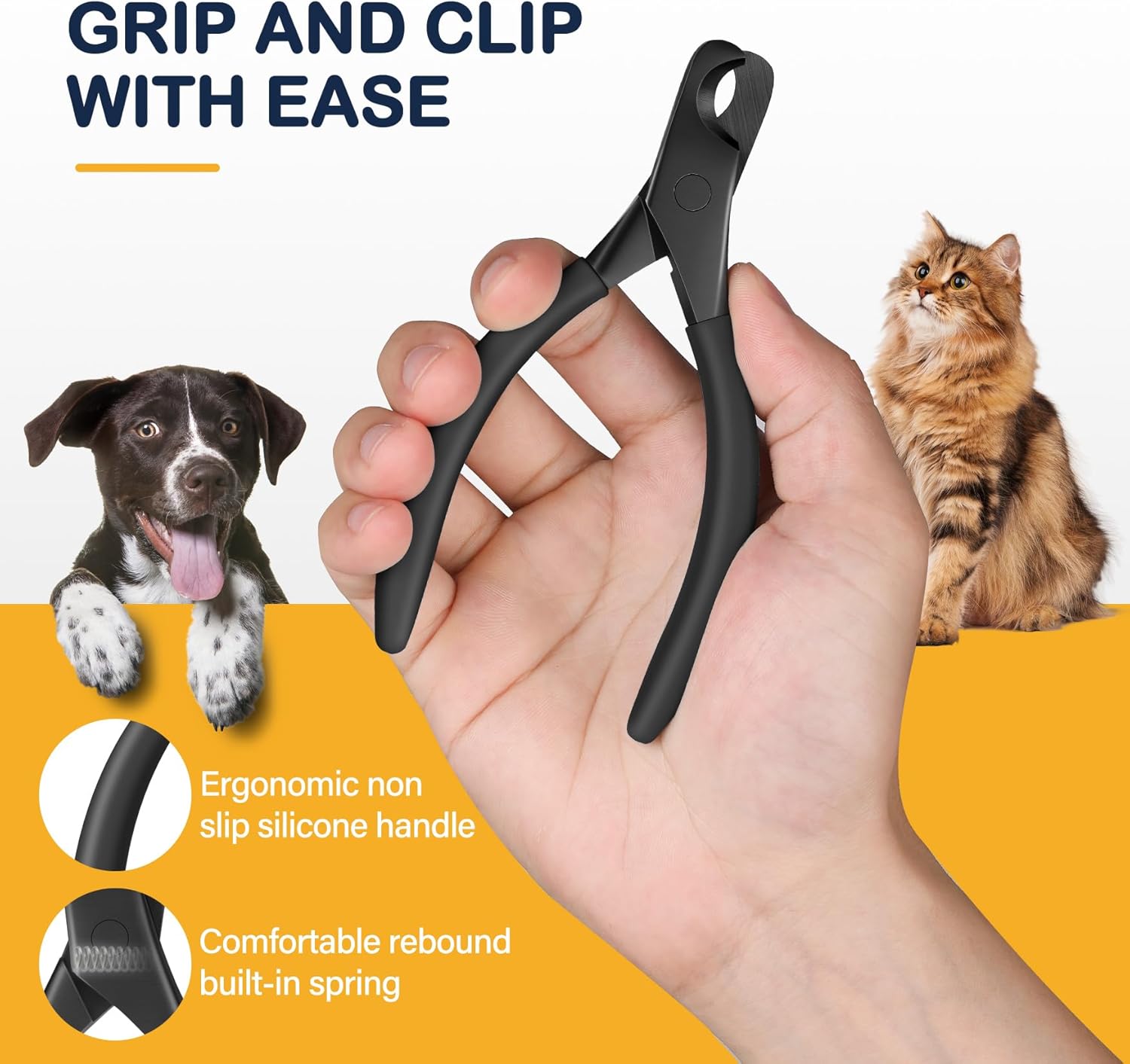 BEZOX Professional Pet Nail Clippers, Premium Sharp & Safe Pets' Paw Trimmer for Large Dogs and Small Animals, Soft Grip Cat Claw Cutter with Built-in Spring - Black Handle - Image 5