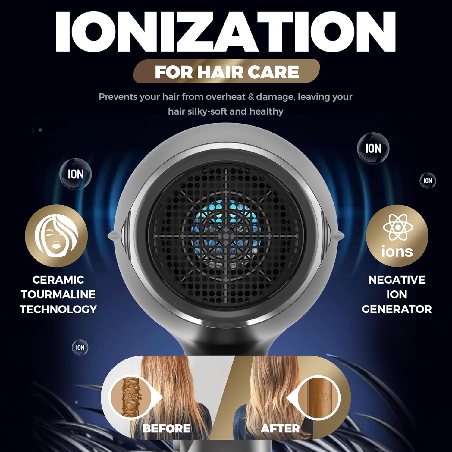 Fast-Dry 2200W Negative Ionic Ceramic Hair Dryer Tourmaline Technology - Lightweight & Quiet Professional Salon Blow Dryer with ADC Motor - hairdryer - Image 7