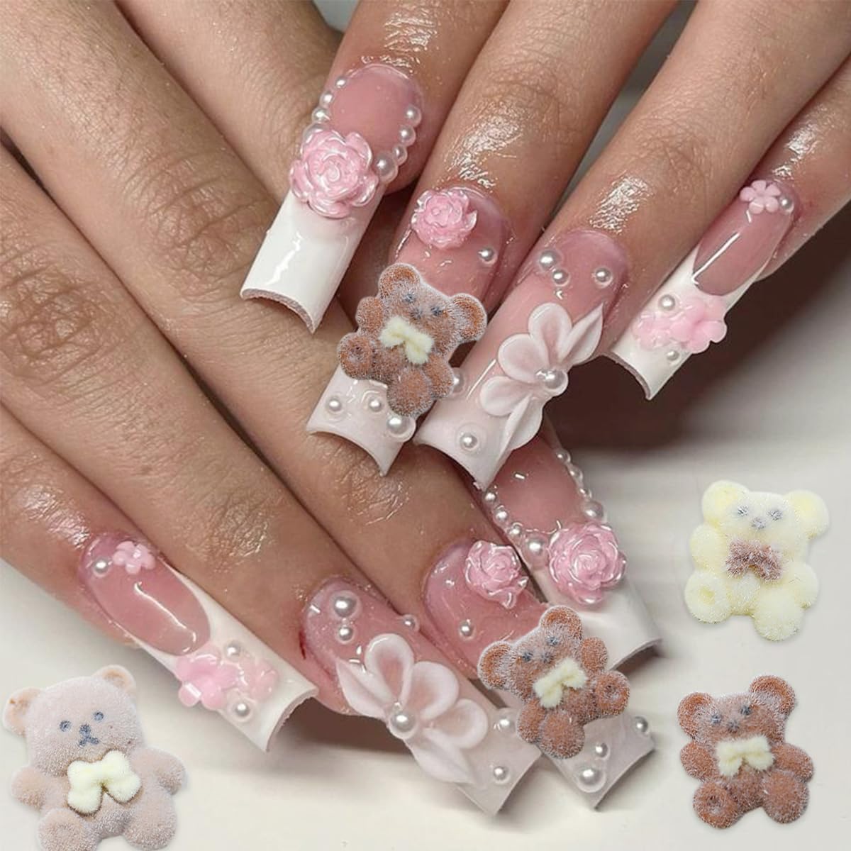 14Pcs Bear Nail Charms 3D Cute Nail Charms Coffee Color Nail Nail Rhinestone Nail Gems Shiny Crystal Rabbit Bow Designs Nails Jewelry for Nail Art Supplies for Women Girls Acrylic Nails Decorations - Image 4