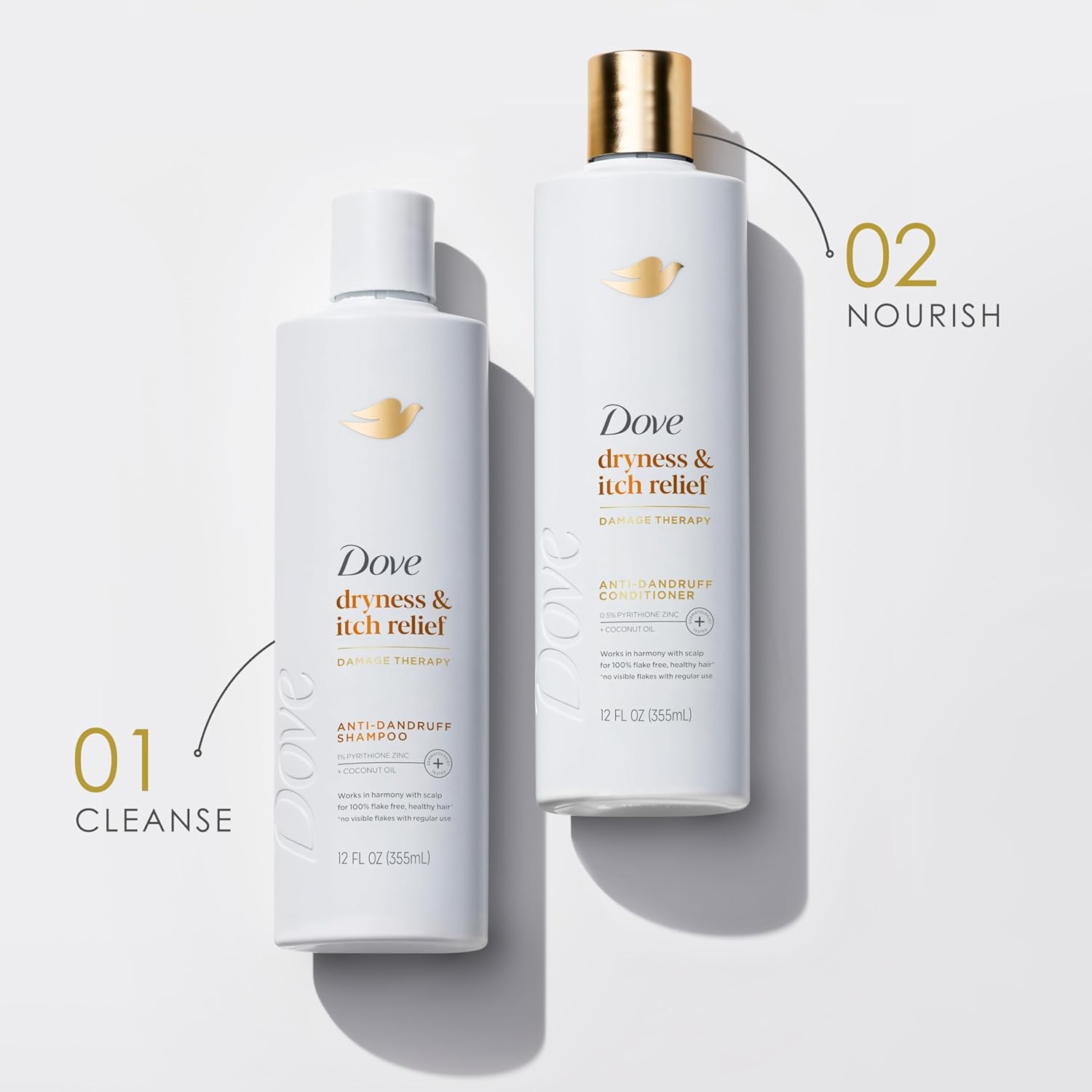 Dove Shampoo and Conditioner Set - DermaCare Scalp Dryness & Itch Relief, Pyrithione Zinc Shampoo and Conditioner, Anti-Dandruff, Anti-Frizz, Smoothing Hair Care, 12 Oz (2 Piece Set) - Image 7