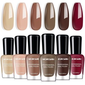 Morovan Brown Nail Polish Set: Nude Nail Polish Kit Regular Air Quick Dry Summer Fingernail Polish Pack for Women Nail Art Design Gift Holiday Party