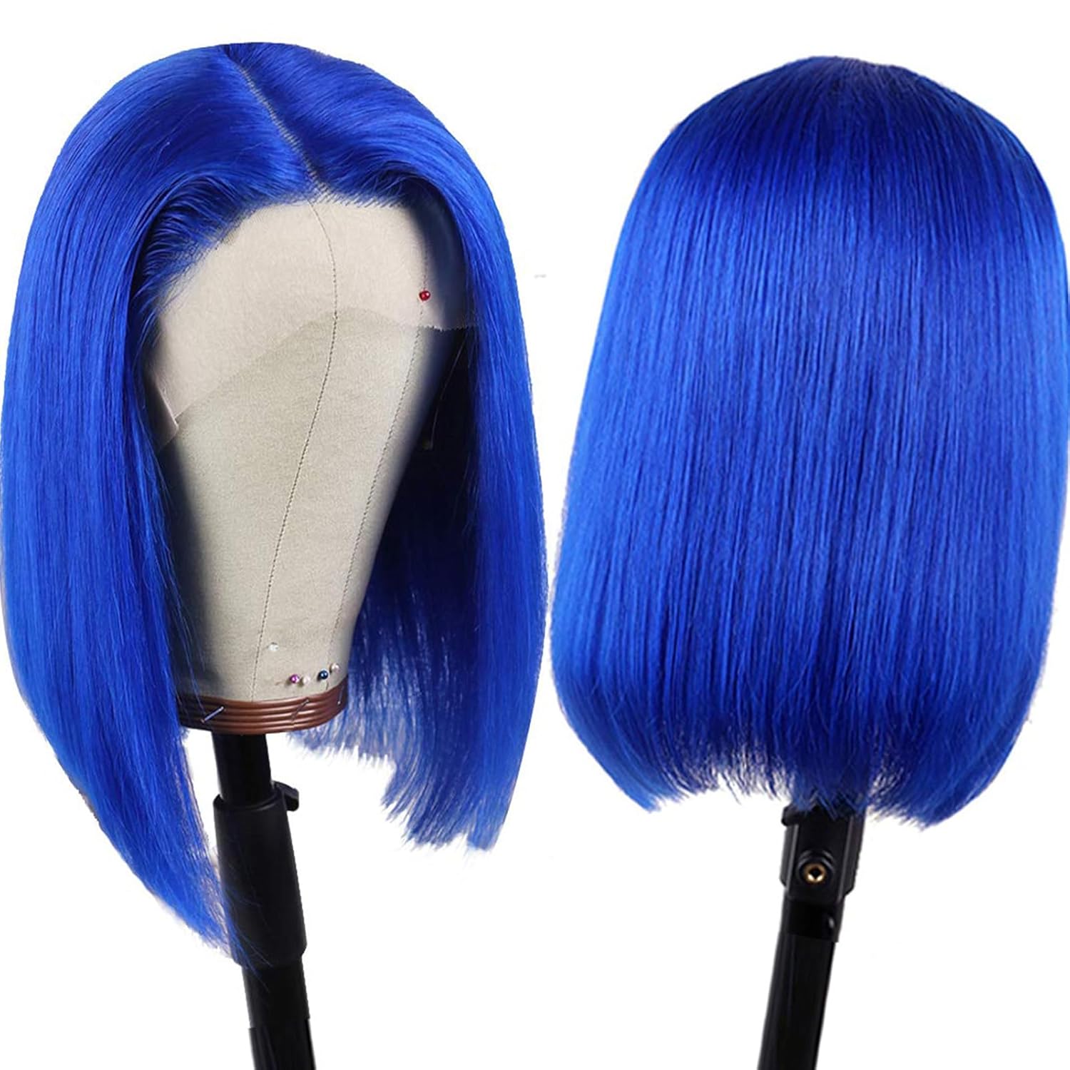 Blue Bob Wigs Human Hair for Black Women 13x4 HD Transparent Lace Frontal Straight Blunt Cut Bob Wigs Human Hair Pre Plucked Wear and Go Glueless Bob Wigs 180% Density Cheap Short Blue Wig 10 Inch - Image 6