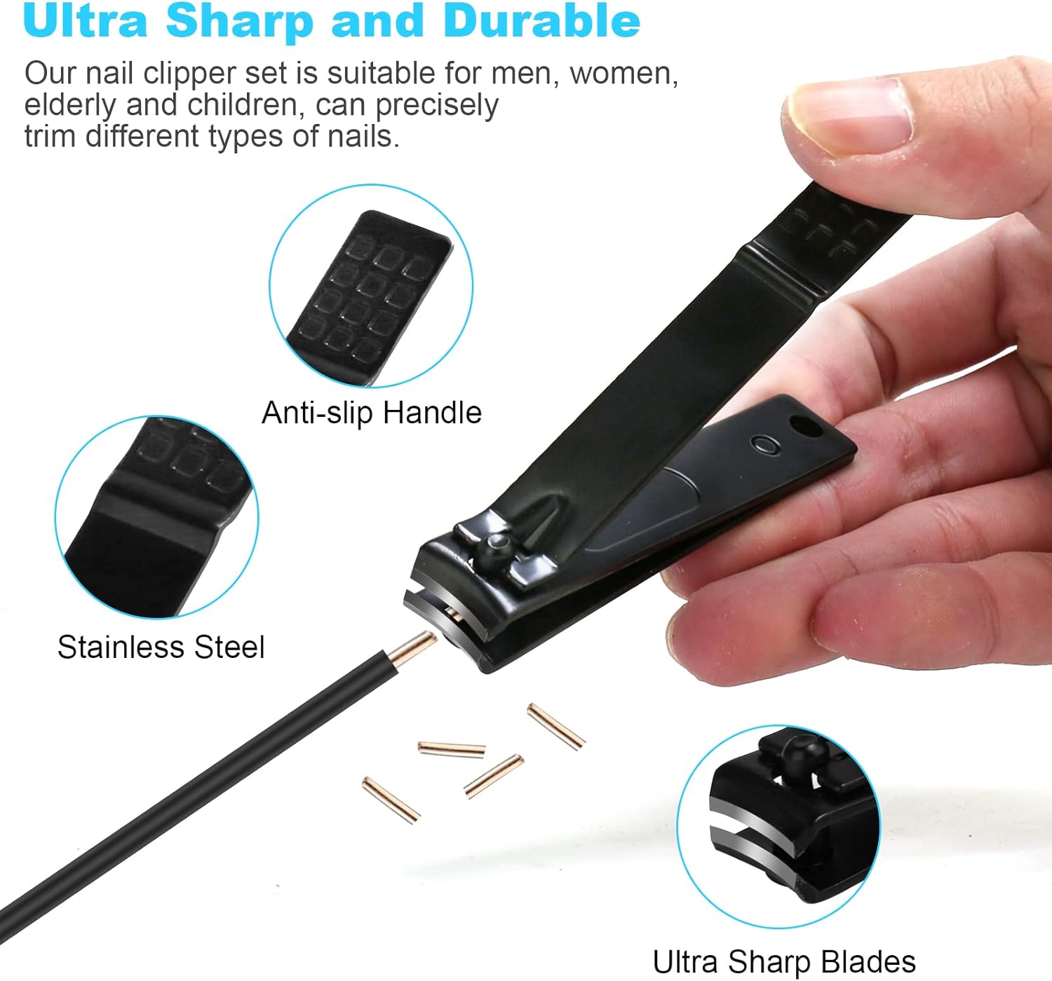Nail Clipper Set, 4 PCS Ultra Sharp Nail Clippers for Men, Women, Adults Toenail Fingernail Clippers, Stainless Steel Nail Cutter & File, Black - Image 3