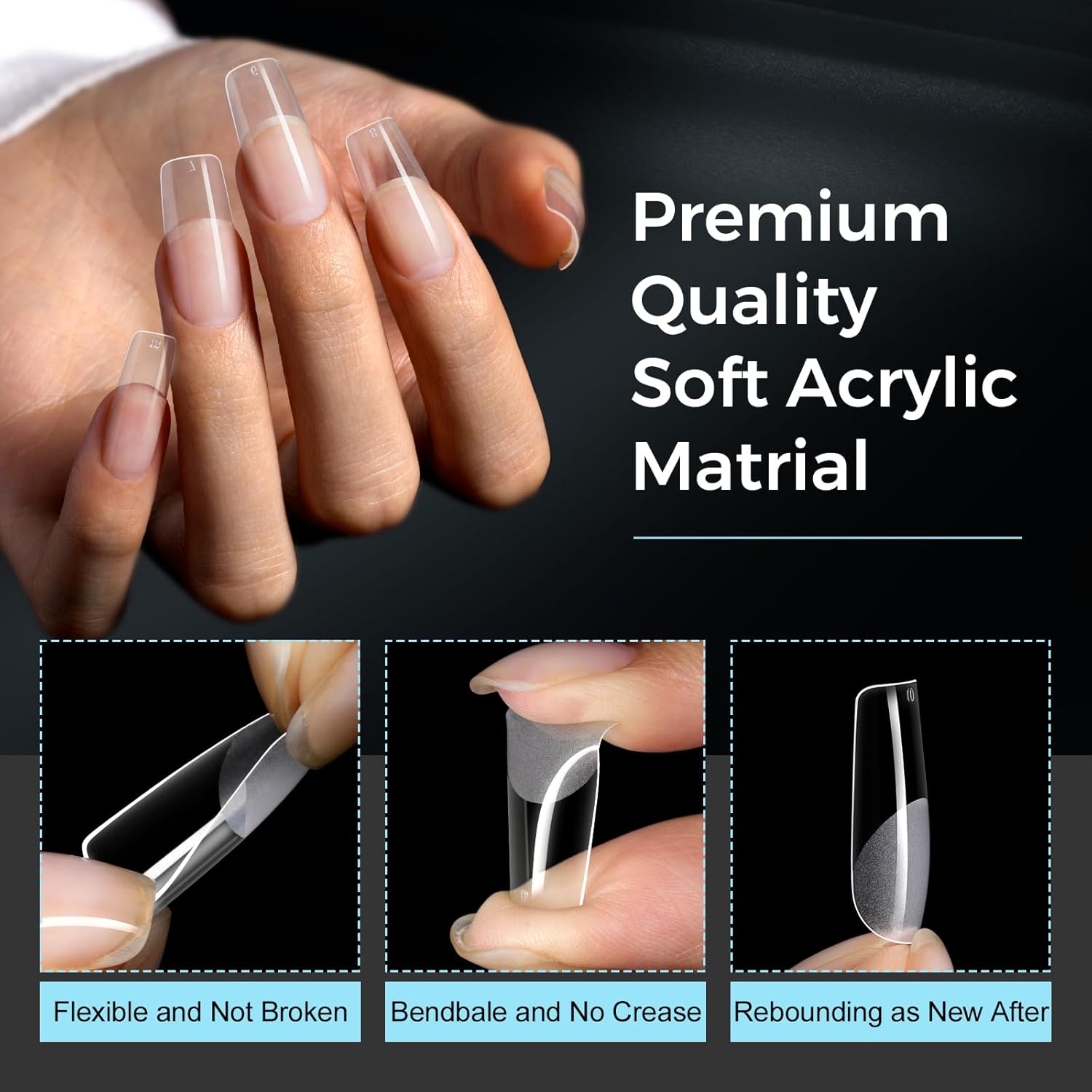 TOMICCA Clear Nail Tips Acrylic Nails 240Pcs Medium Square Acrylic Nail Kit Pre-shape Full Cover Clear Nails Gel Nail Tips for Extension Nail Home DIY, 12 Sizes - Image 4