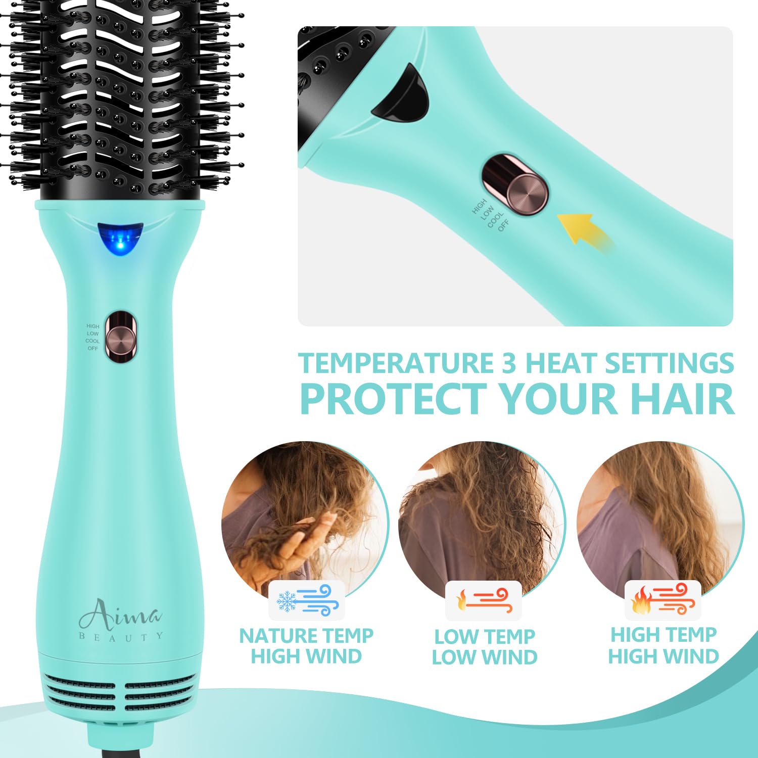 Hot Air Brush, Aima Beauty Professional One Step Hair Dryer & Volumizer 4 in 1 Upgrade Anti-Scald Negative Ionic Technology for All Hair Types, Light Green - Image 4