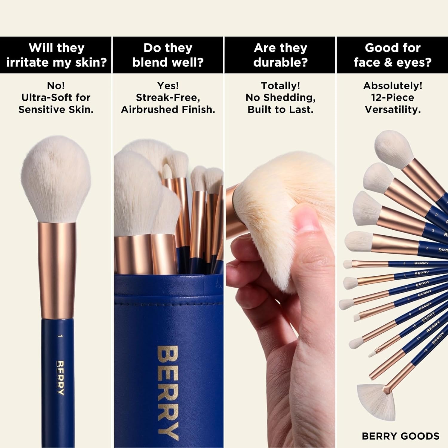BERRY Blue Premium Makeup Brush Set – 12-Piece Professional Ultra-Soft Synthetic Brushes for Face & Eyes | Foundation, Powder, Blush, Concealer, Eyeshadow – Vegan, Cruelty-Free, Numbered, Travel Case - Image 5