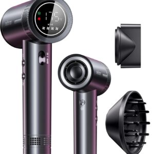 High-Speed Ionic Hair Dryer with Diffuser, Professional LCD Display Thermo-Control Blow Dryer, 1500W Fast Dry, 500 Million Ionic Hairdryer, Low Noise, Lightweight for Travel Home Salon