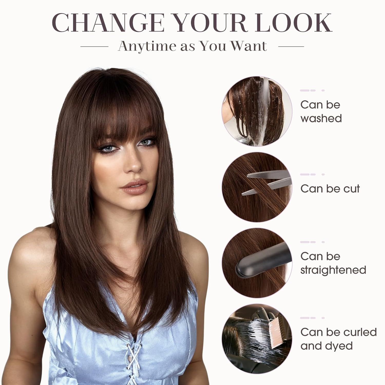 Hairro Human Hair Toppers with Bangs, 3D 360° Cover with 2.8"x5.1" Base, Clips in 100% Real Hairpieces for Women, for Covering Thinning Greyish Hair on Top, 12 Inch Dark Brown - Image 7