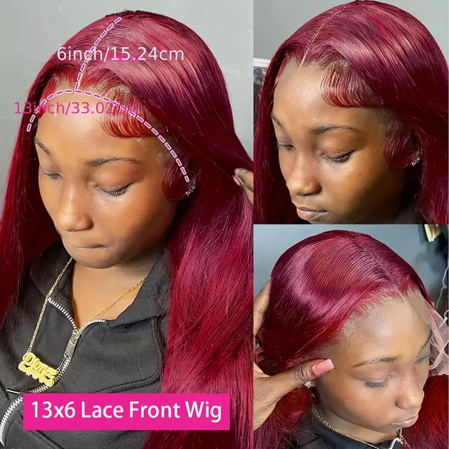 Burgundy Wig Human Hair 28inch 13x6 HD Transparent Lace Straight 99J Red Human Hair Wig Colored Reddish Brown Lace Frontal Wigs 180% Density Pre Plucked With Baby Hair - Image 2