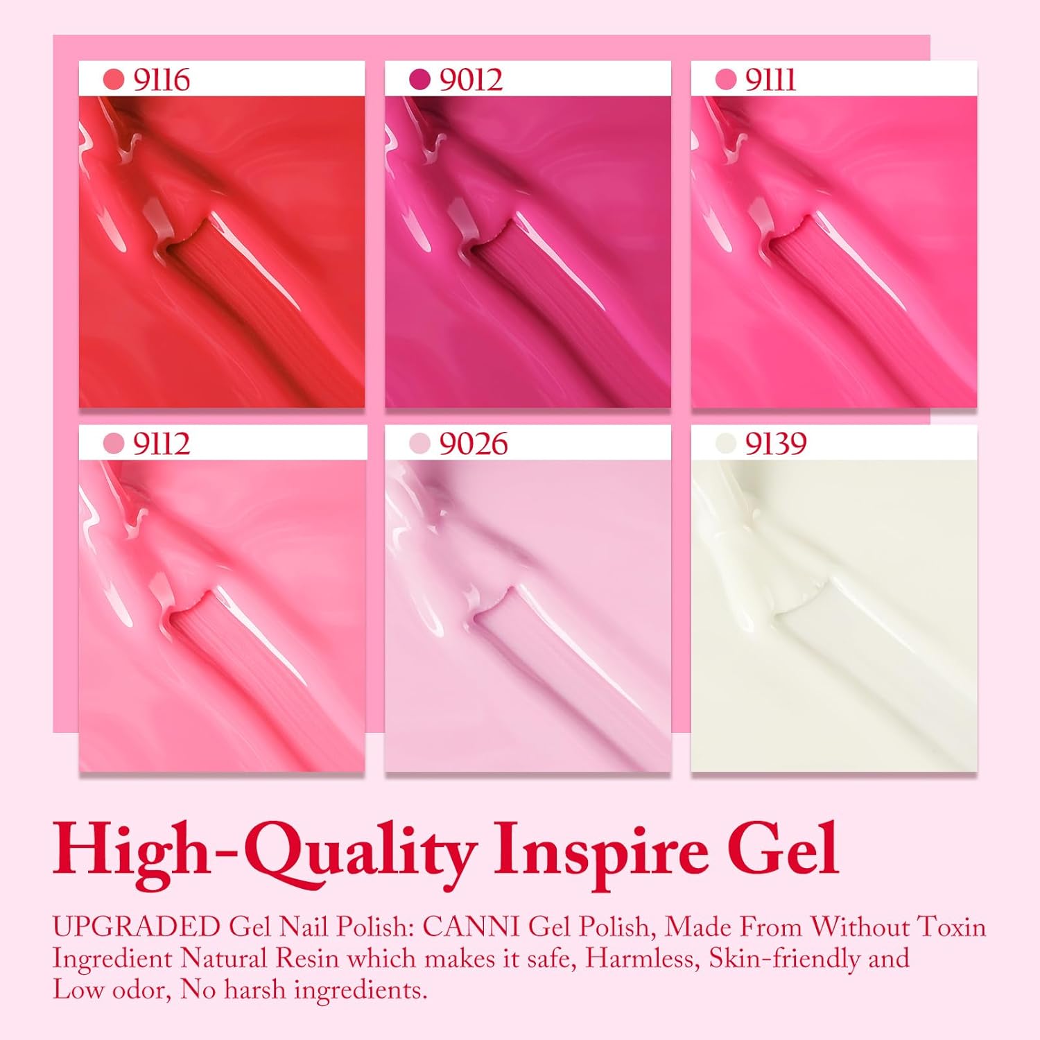 CANNI Pink Gel Nail Polish Set 6 Colors, Hot Pink Light Bright Pink Magenta Tones Craze Nail Art Design at Home DIY Soak off UV LED Manicure French Nail Salon - Image 6