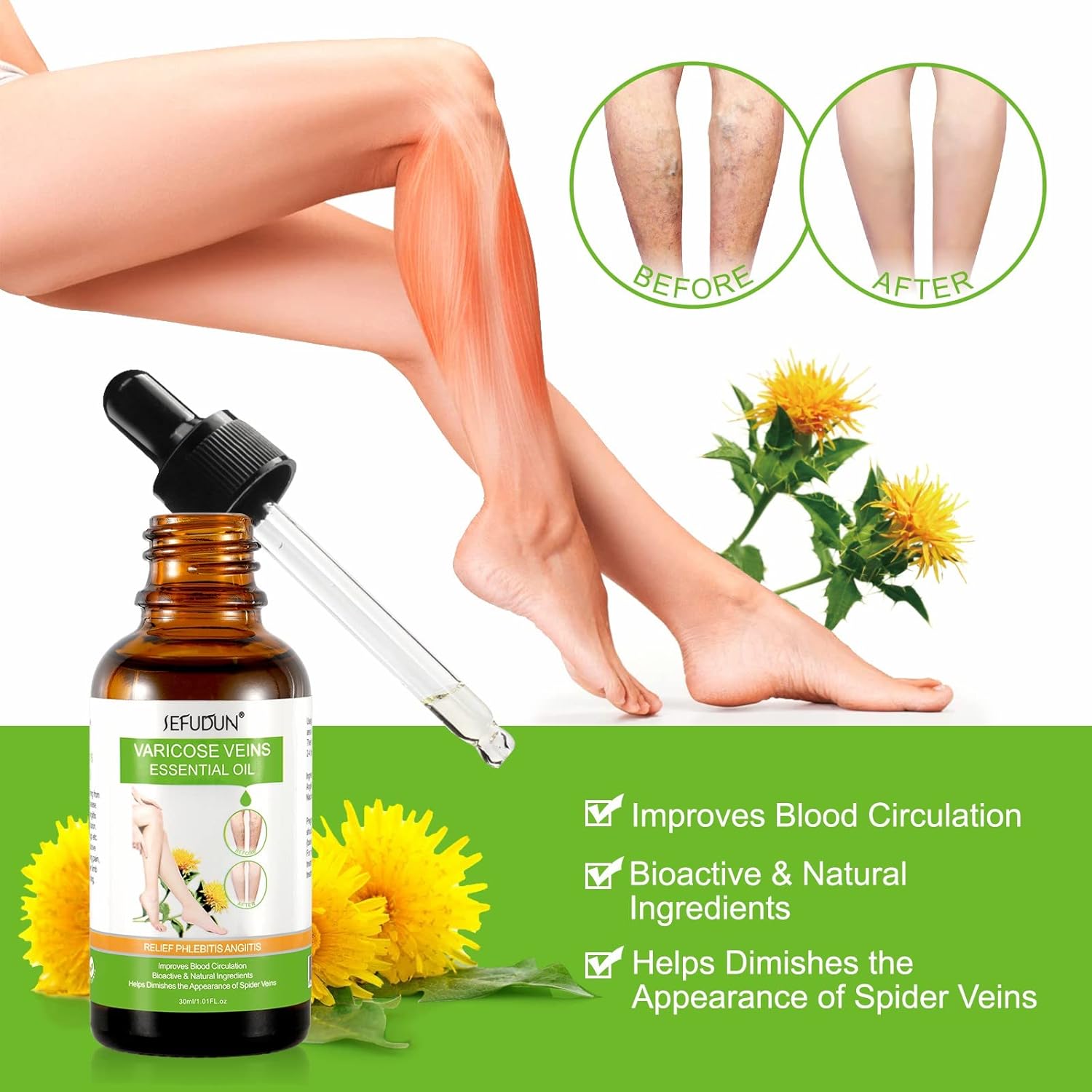 Varicose Veins Essential Oil, Spider Vein Removal Oil for Legs, Natural Varicose Veins Oils 30ML - Image 4