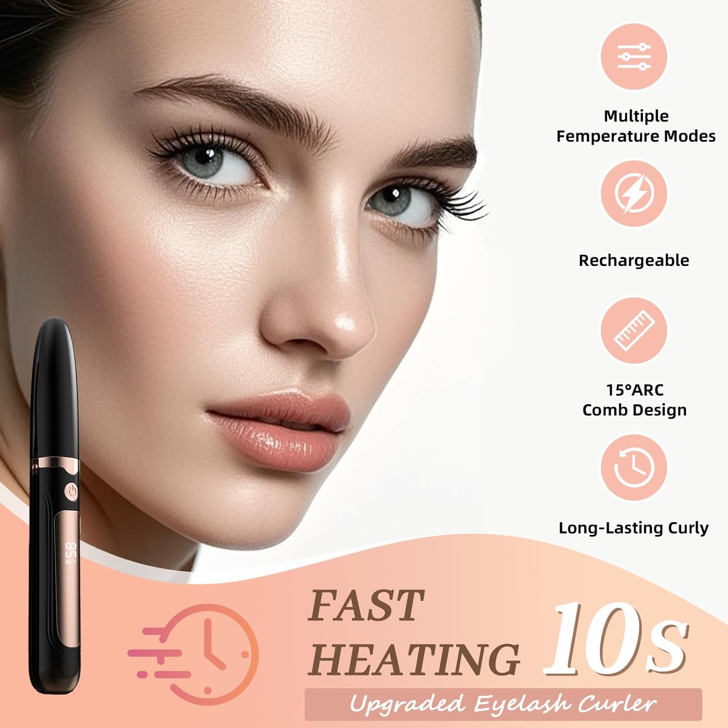 2025 Heated Eyelash Curler-USB Rechargeable Electric Eyelash Curler- Eyelash Curlers Heated 3 Temperature Modes Fast Heat Up Within 3s - 24 Hours Long Lasting- with Led Display for Women Girls (Black) - Image 2