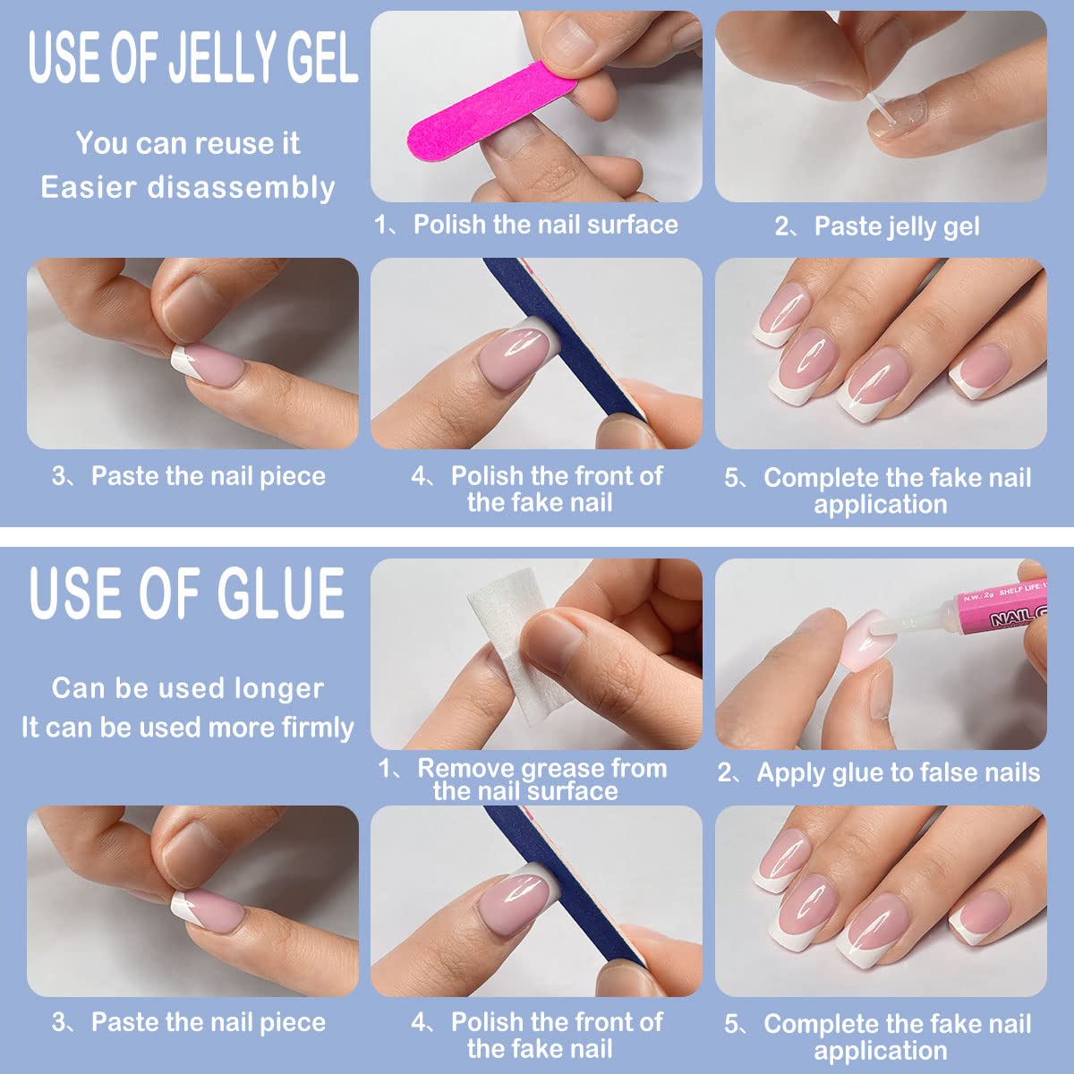 Yivaiks 24 Pcs Yivaiks 24 Pcs Blue nails Short Press on Nails for Women Fake Nails with Glue on Nails Matte stick on nails acrylic nails - Image 6