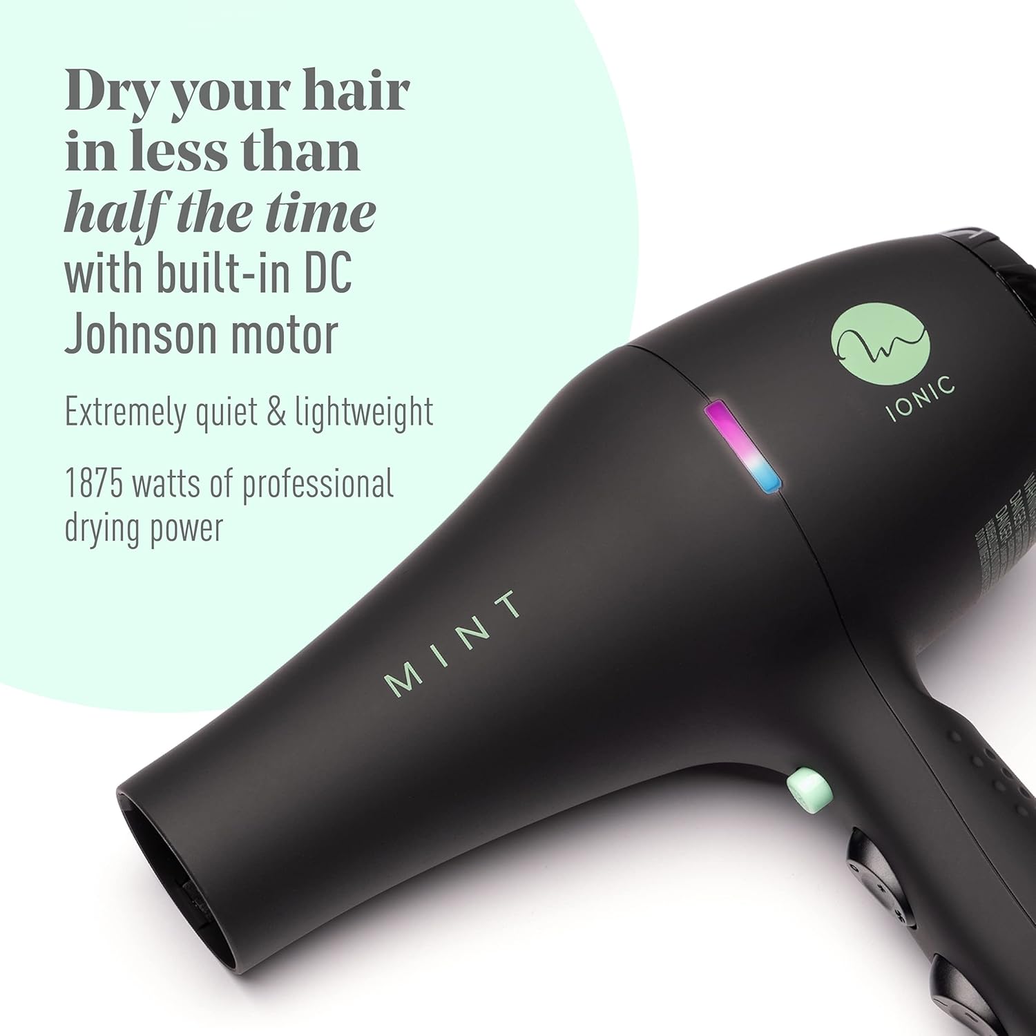 Professional Series Blackbird Infrared Ionic Hair Dryer with Diffuser by MINT | Extremely Quiet and Lightweight Blow Dryer with 1875 Watts of Salon-Grade Drying Power | Ceramic Tourmaline Pro Dryer - Image 6
