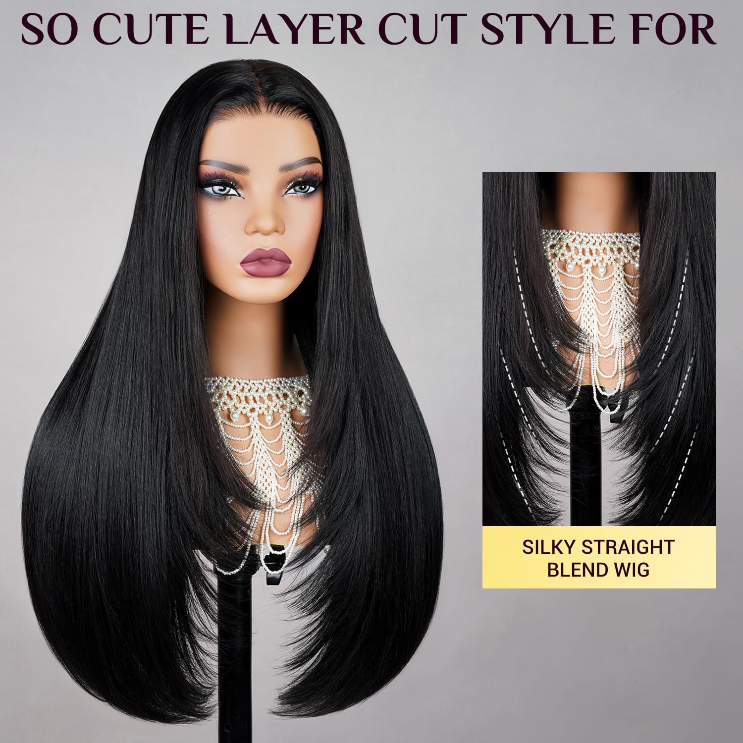 TESLAL Blend Wigs Human Hair Glueless Wear and Go Glueless Wigs Human Hair Pre Plucked Pre Cut Layered Wig Straight 6X6 Synthetic and Human Hair Blend Wig 20Inch Black Color 260% Density - Image 7