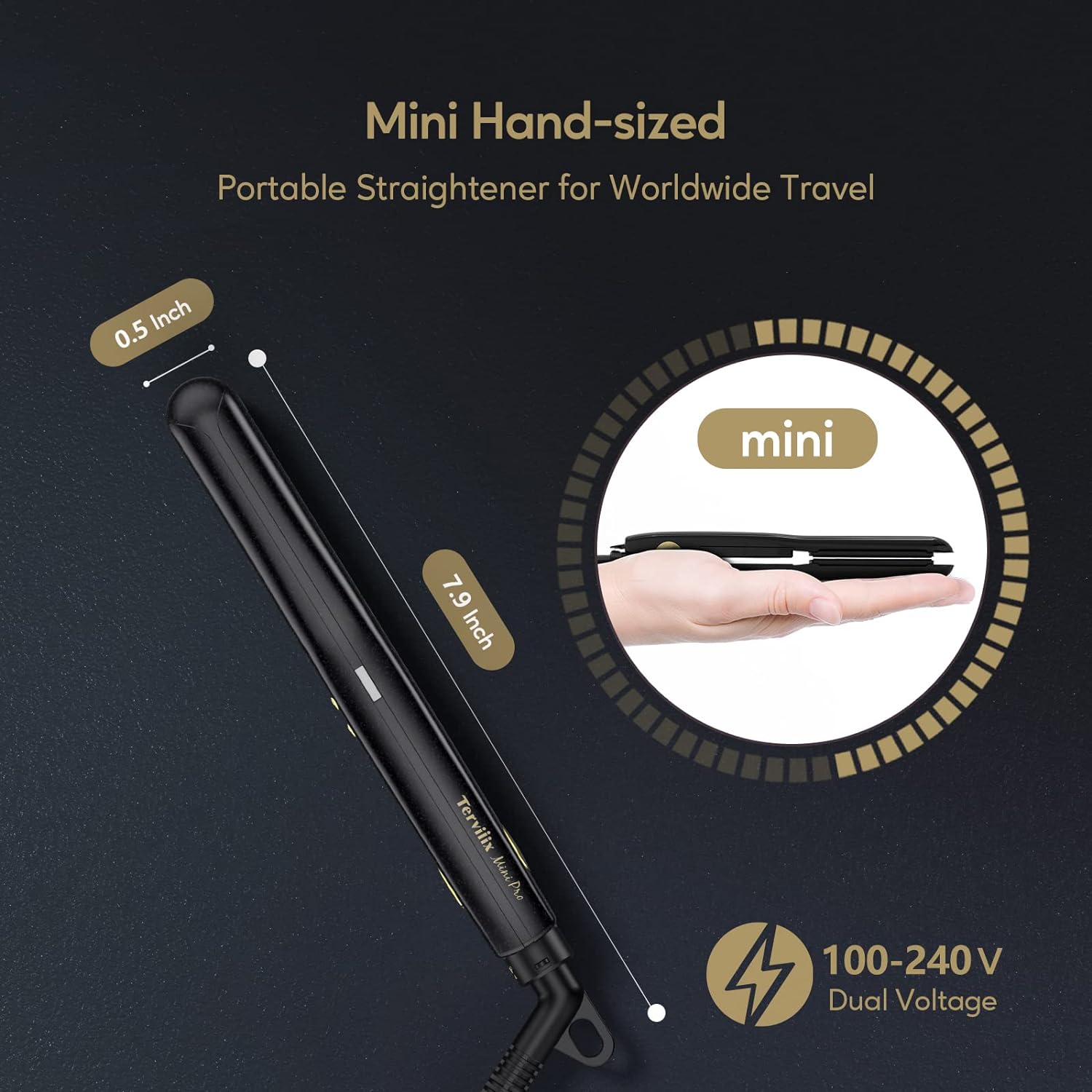 Terviiix Mini Flat Iron for Short Hair Temperature Adjustable, 1/2 Inch Mini Small Portable Ceramic Travel Hair Straightener for Men, Black - Image 4