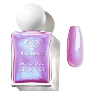 modelones Chrome Purple Nail Polish, 15 ml Quick Dry Nail Polish Mermaid Iridescent Shimmer Pearl Purple Nail Lacquer Long Last Shine Nail Art DIY Home Manicure Gift for Women Girls 0.5 Fl Oz