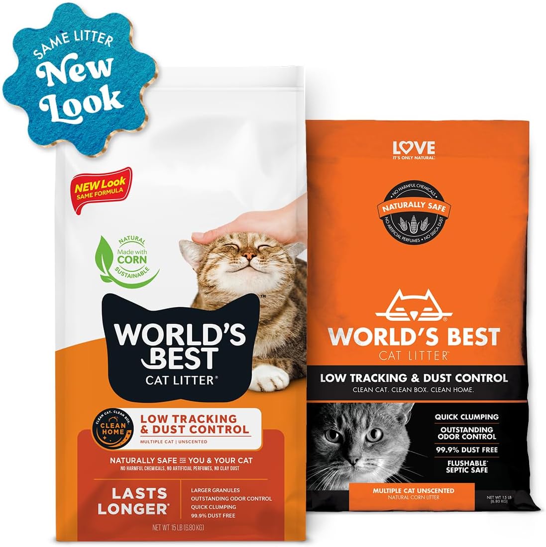WORLD'S BEST CAT LITTER Low Tracking & Dust Control Multiple Cat Unscented 15-Pounds - Natural Ingredients, Quick Clumping, Flushable & Made in USA - Long-Lasting Odor Control & Easy Scooping - Image 2