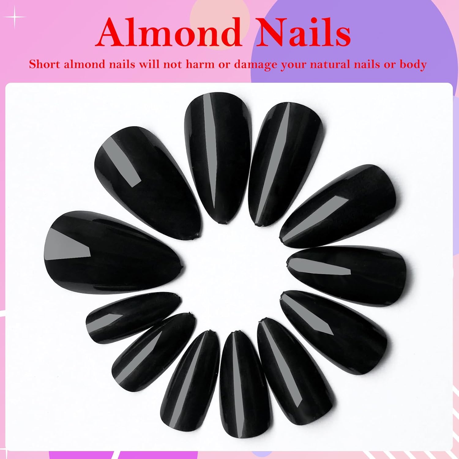 AddFavor 360pcs Almond Press on Nails Short Fake Nails, Black Short Almond Nails Press on Acrylic False Nail with Glue Adhesive Tabs for Women Girls - Image 4