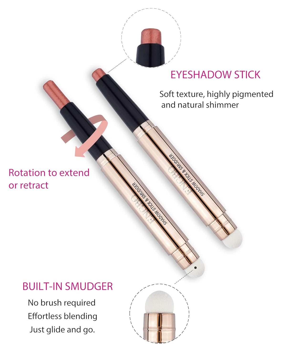 Eyeshadow Stick, Shimmer Cream Eye Shadow Pencil Crayon with Soft Smudger, Long Lasting Waterproof Eye Highlighter Eye Shadow Make Up (05 Orange Brown Shimmer) - Image 2