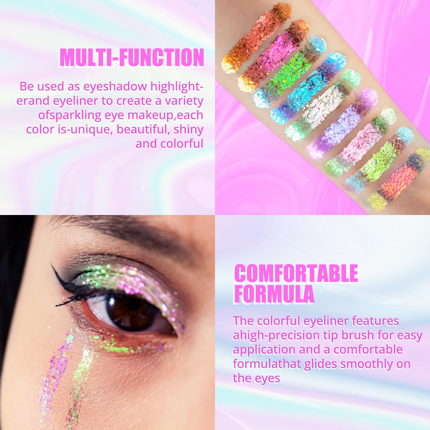 Multichrome Liquid Eyeshadow Set,3 Colors Multi-Dimensional Eye Liner Makeup,High Pigment Waterproof Metallic Eye Shadow,Ultre Fine Tip Glitter Eyeshadow (A01+A02+A03) - Image 3