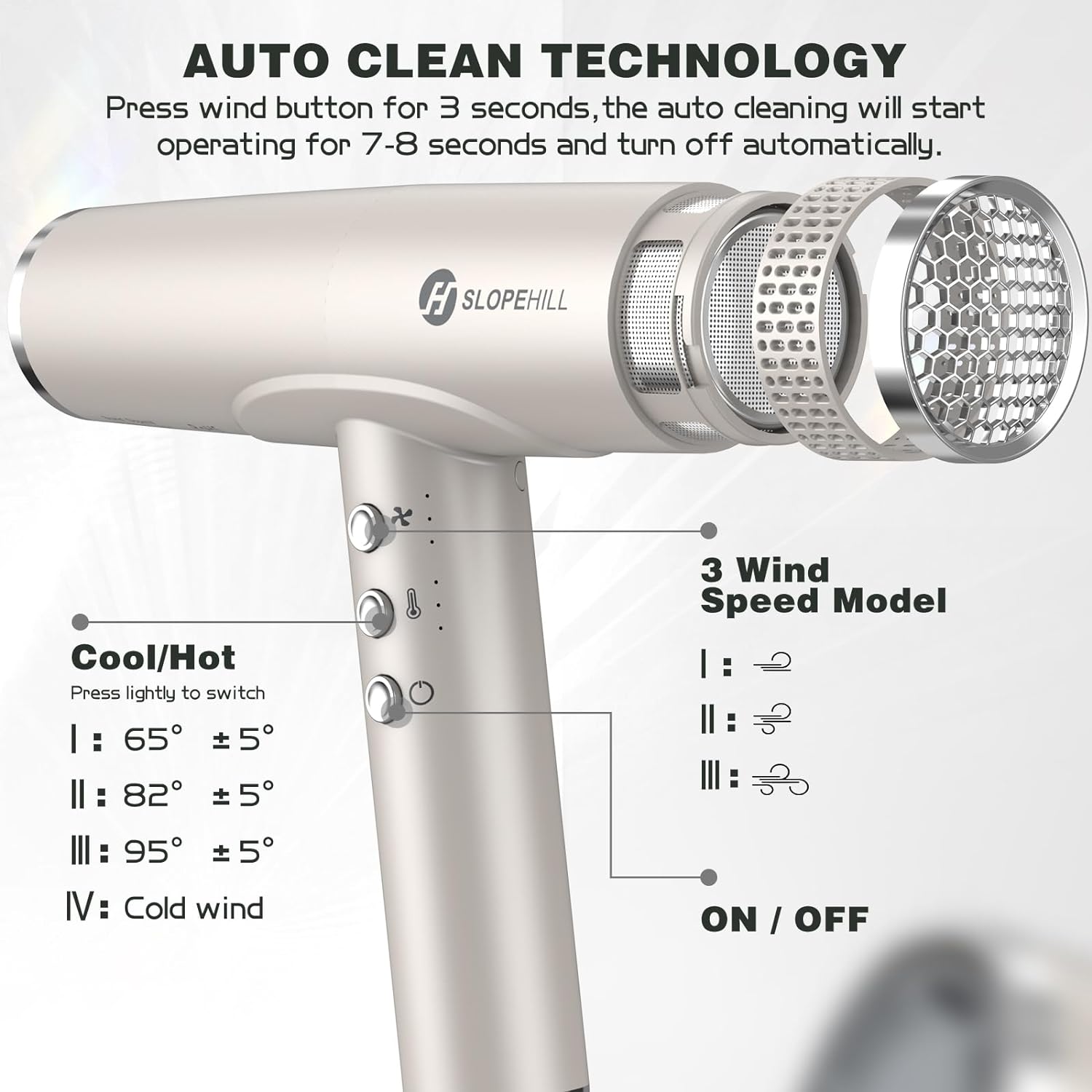 slopehill Professional Hair Dryer with Diffuser, Ionic Hair Dryer,Lightweight Compact Powerful & Fast Salon Blow Dryer with High Speed Brushless Motor, Travel Hairdryer, Women & Men (Ceramic, Stone) - Image 4