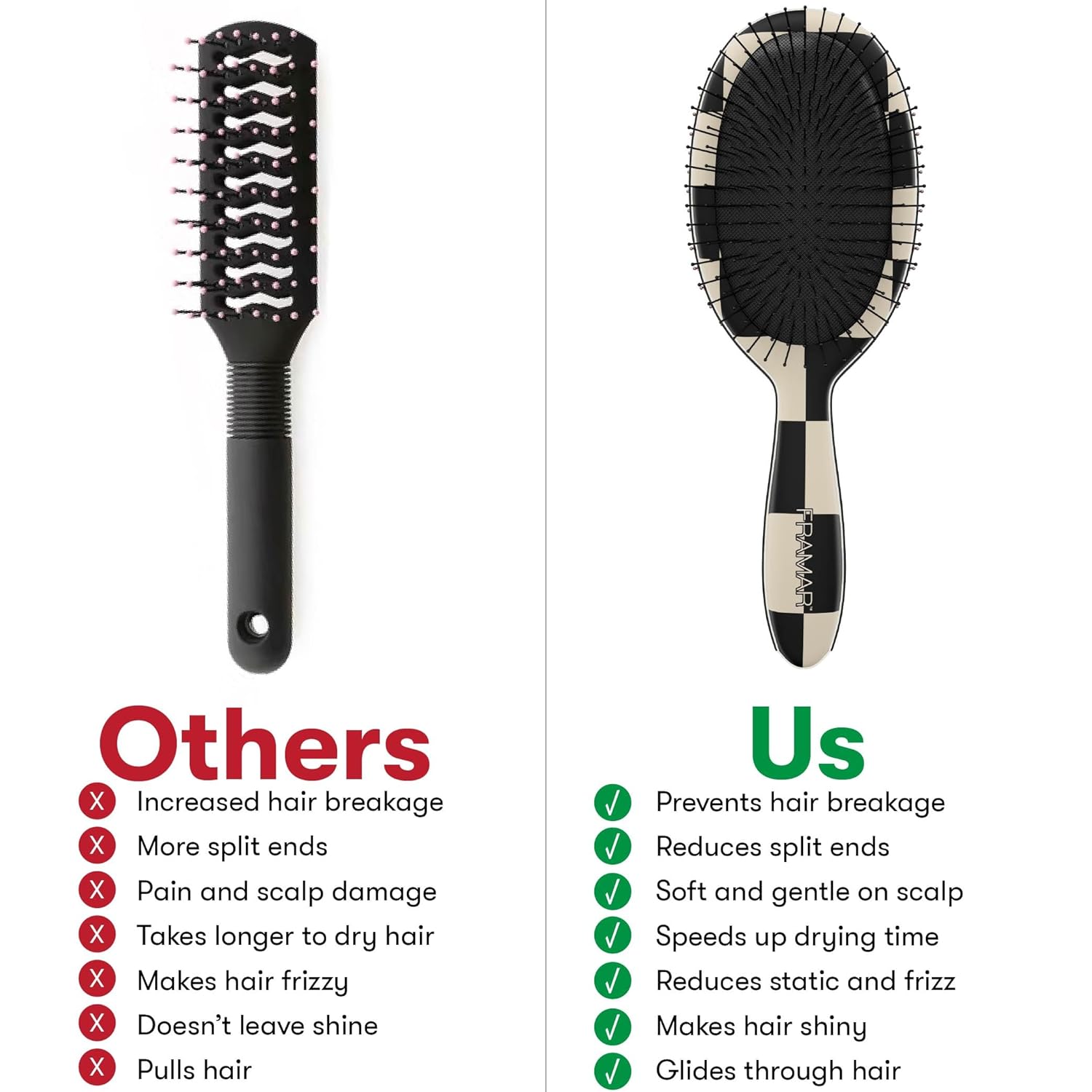 FRAMAR Checkered Print Hair Brush Detangler – Wet Hair Brushes For Women, Womens Hair Brush, Black and White Checkered Hair Accessories, Hairbrush For Women, Cepillos Para Cabello – Detangle Brush - Image 6